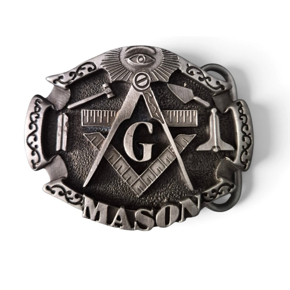 Masonic Belt Buckle Square Compass All Seeing Eye Mason Silver Tone